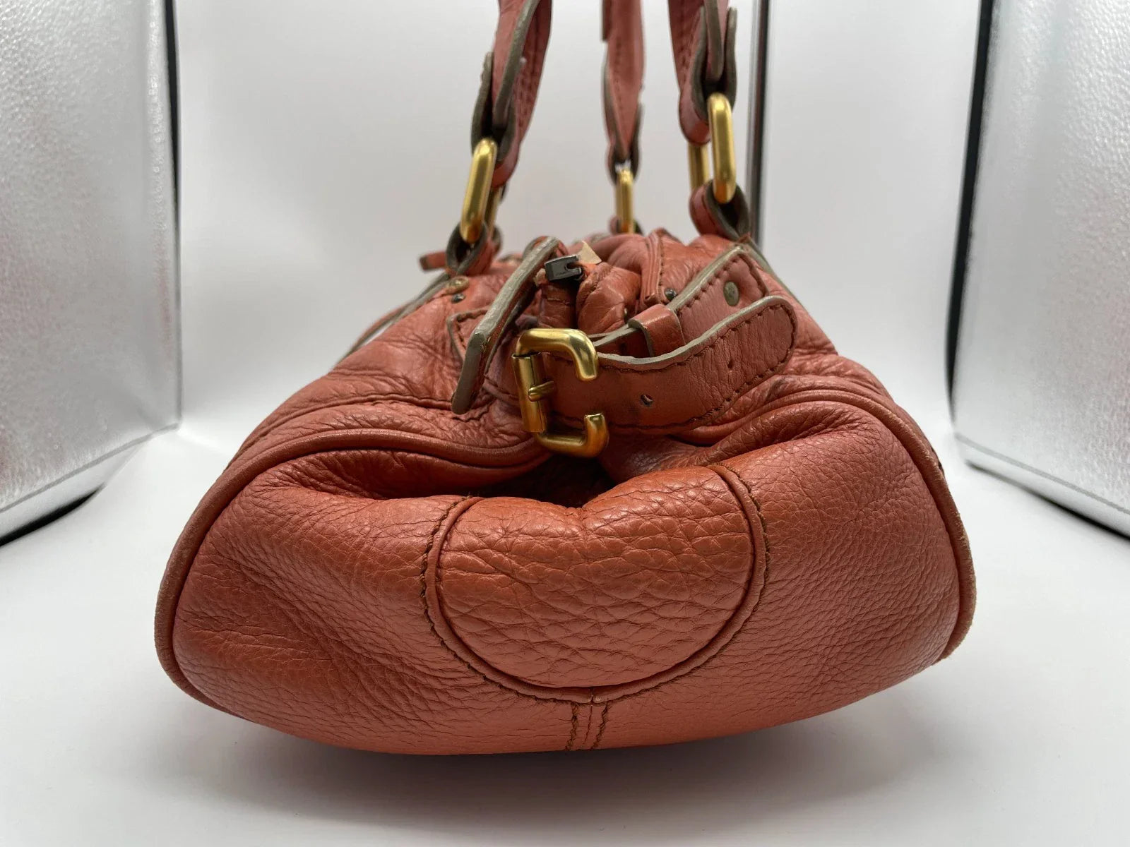 Chloe Paddington Handbag Shoulder Bag Red Orange Padlock Leather Key Auth 251010