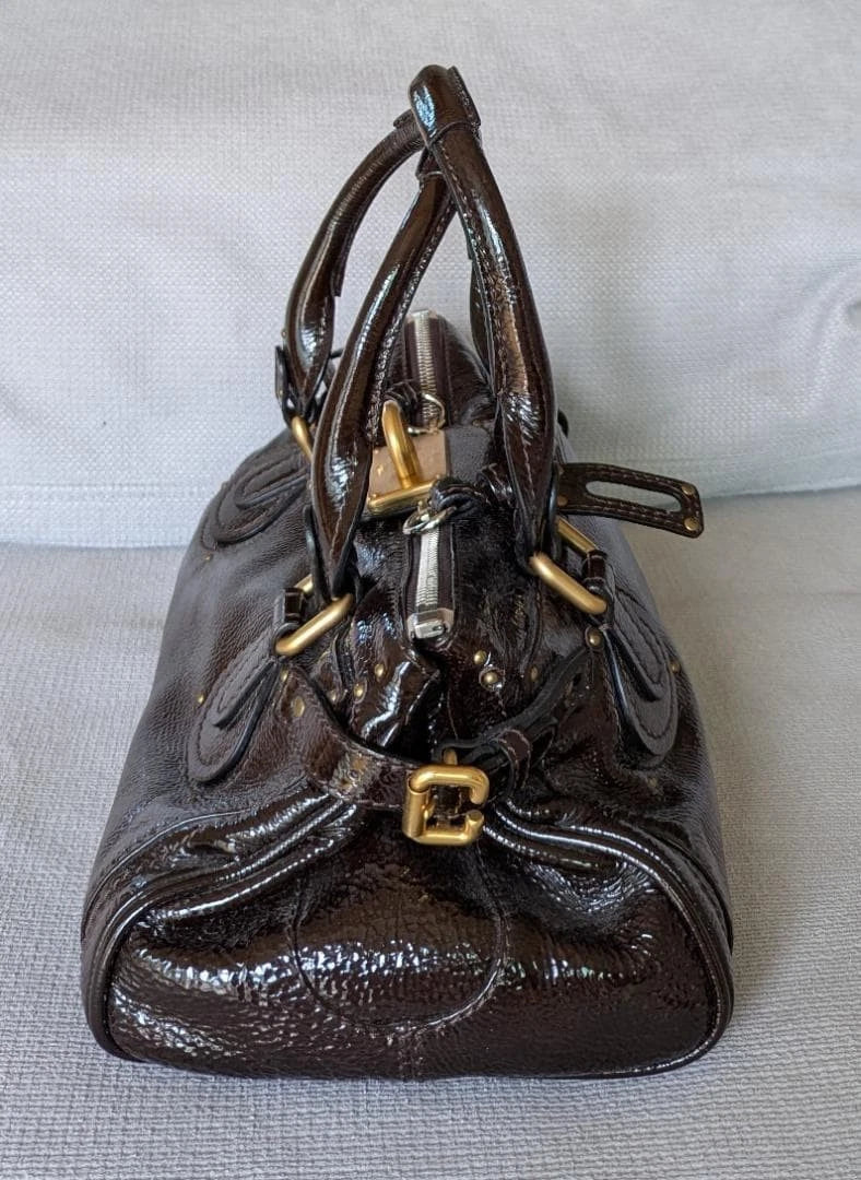 Chloe Paddington Patent Leather Dark Brown Handbag