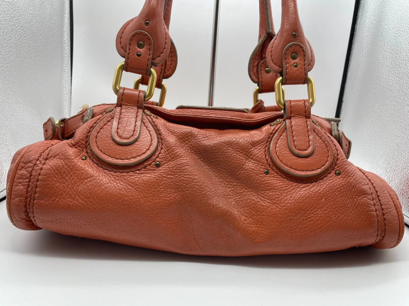 Chloe Paddington Handbag Shoulder Bag Red Orange Padlock Leather Key Auth 251010