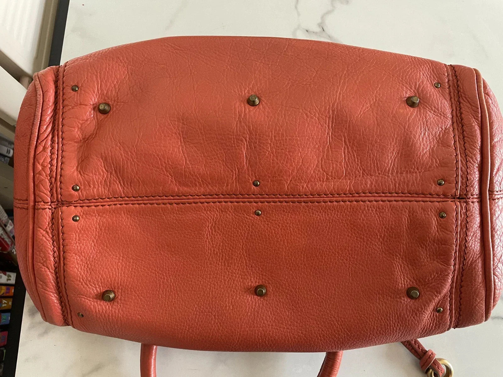 Chloe Paddington Handbag Shoulder Bag Red Orange Padlock Leather Key Auth 251010