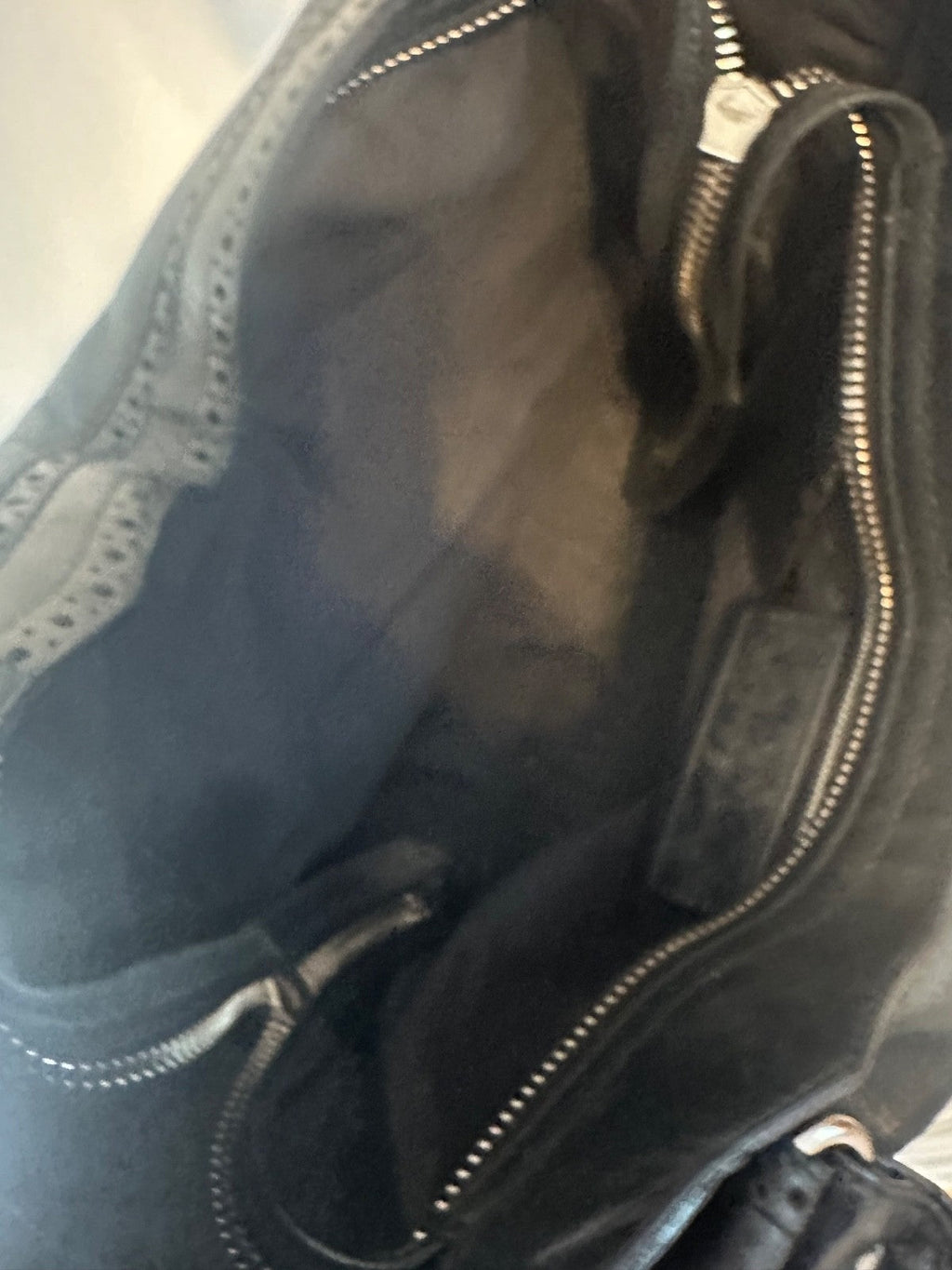 BALENCIAGA Black Lambskin Leather Giant Brogues Motorcycle City Bag