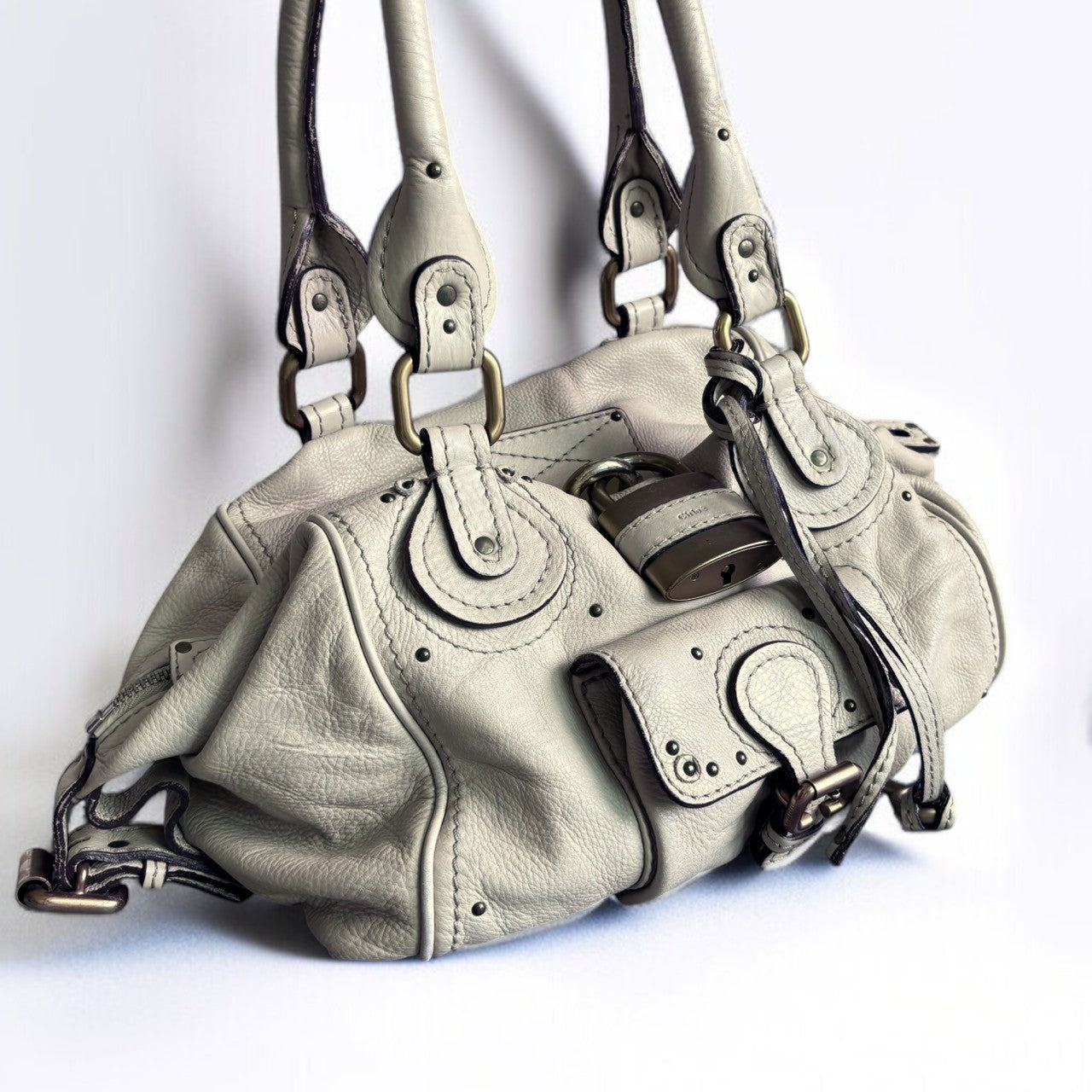 CHLOE Paddington Bag Beige Leather Authentic