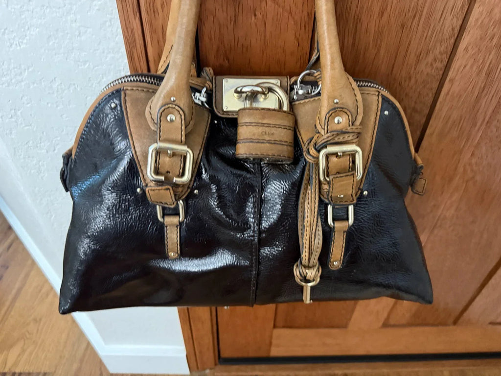 Chloe Paddington Black Leather Handbag Shoulder Bag w/Dust Bag, Padlock & Key