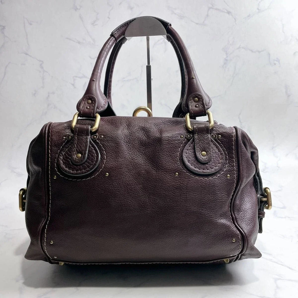CHLOE Paddington 2way Handbag Chocolate Brown Leather Studs Authentic