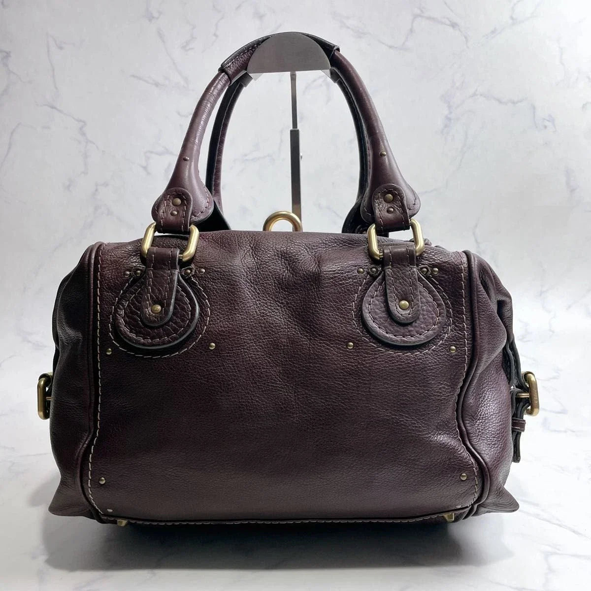 CHLOE Paddington 2way Handbag Chocolate Brown Leather Studs Authentic