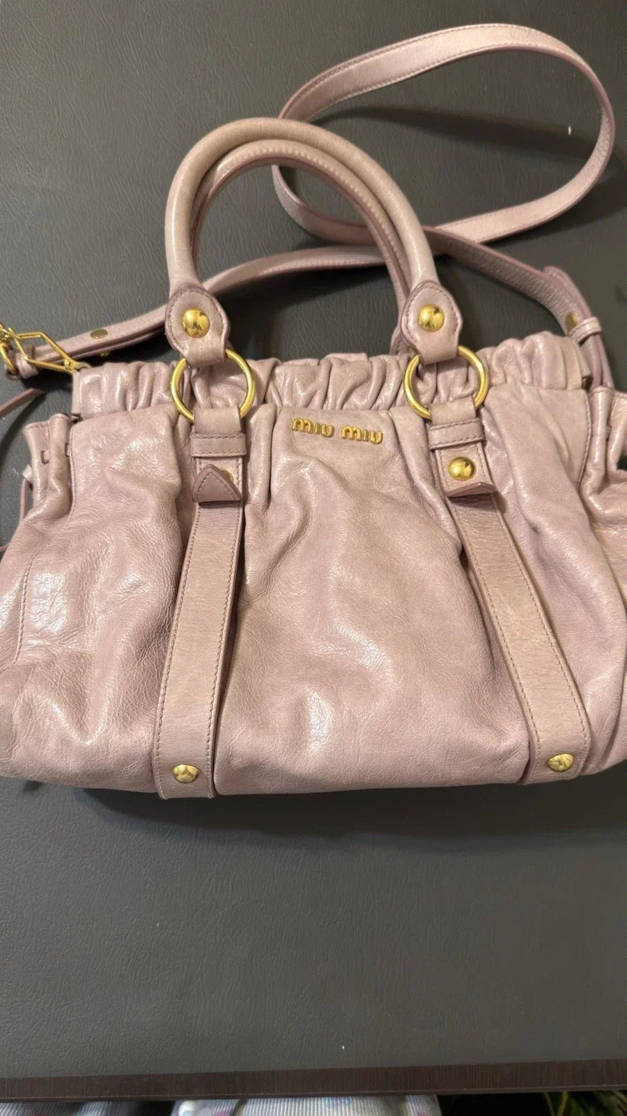 Miu Miu Vitello Shine Top Handle Satchel Handbag with /Shoulder Strap
