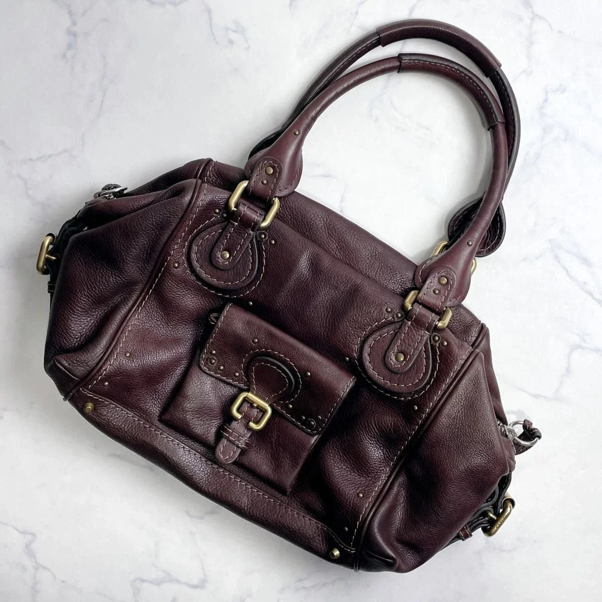 CHLOE Paddington 2way Handbag Chocolate Brown Leather Studs Authentic