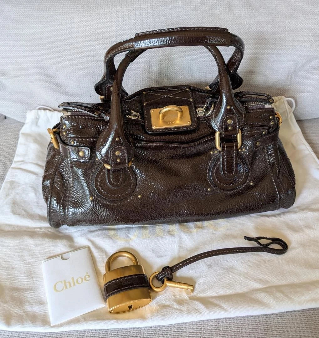 Chloe Paddington Patent Leather Dark Brown Handbag