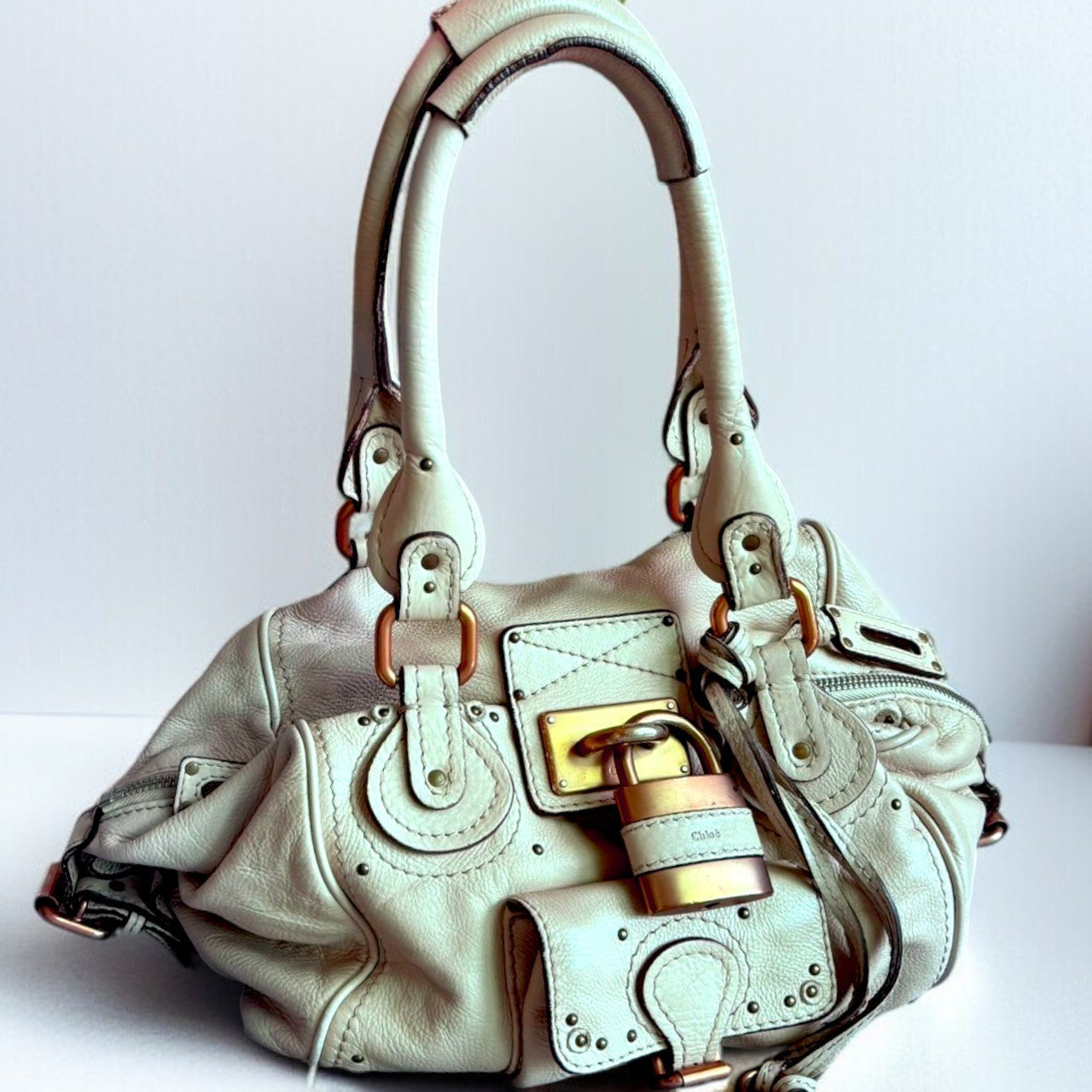 CHLOE Paddington Bag Beige Leather Authentic