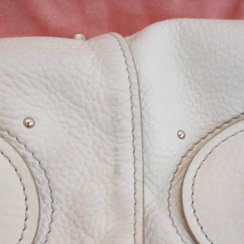 Authentic Chloe Paddington Handbag Shoulder Bag Medium White Leather Silver Y2K