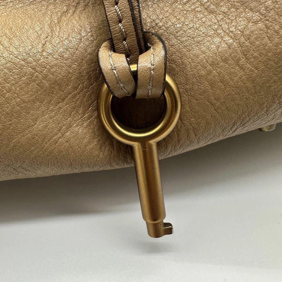 Chloe Paddington Padlock Cadena Handbag Beige Brown Leather Shoulder Bag Key