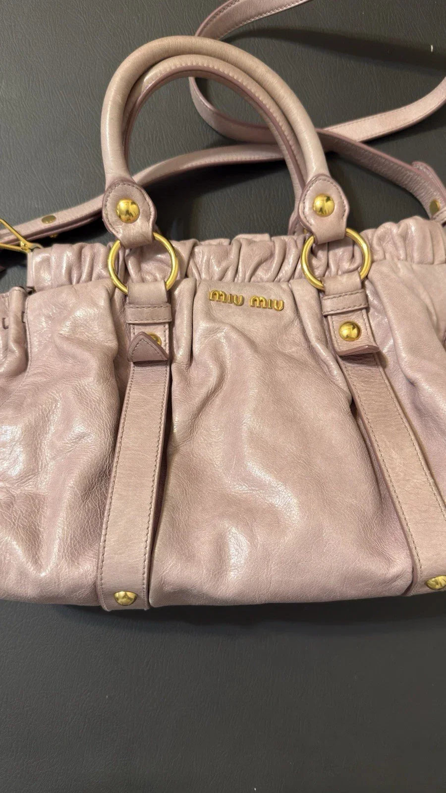 Miu Miu Vitello Shine Top Handle Satchel Handbag with /Shoulder Strap