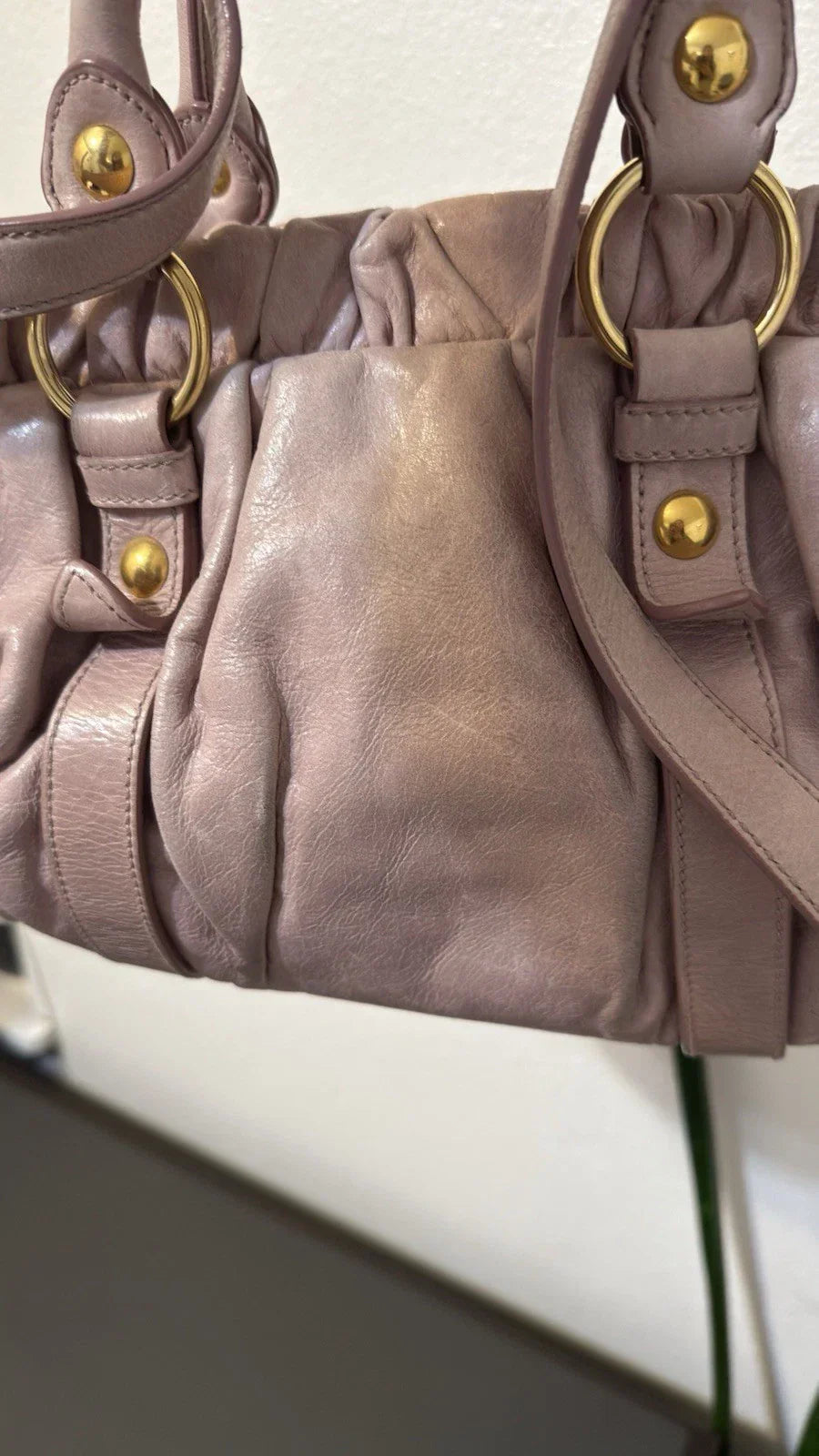 Miu Miu Vitello Shine Top Handle Satchel Handbag with /Shoulder Strap