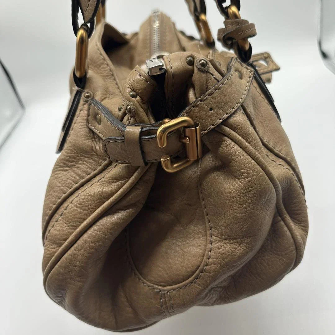 Chloe Paddington Padlock Cadena Handbag Beige Brown Leather Shoulder Bag Key