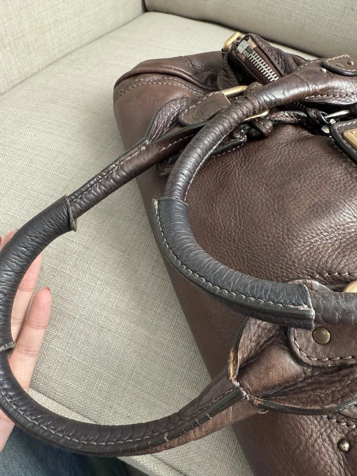 Chloe Paddington Leather Hand Bag Dark Brown Medium Padlock Key Vintage