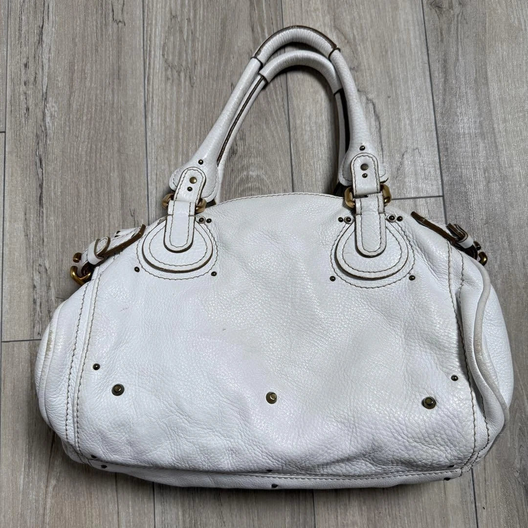 Chloe Paddington Padlock Cadena Hand Bag Boston Bag Shoulder Bag White Auth