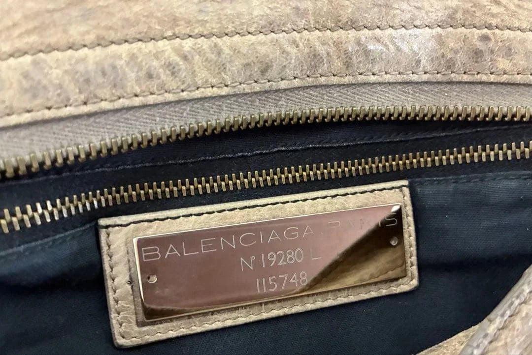 BALENCIAGA Giant City Leather Handbag Shoulder Bag Beige Gray w/Mirror [DDP]