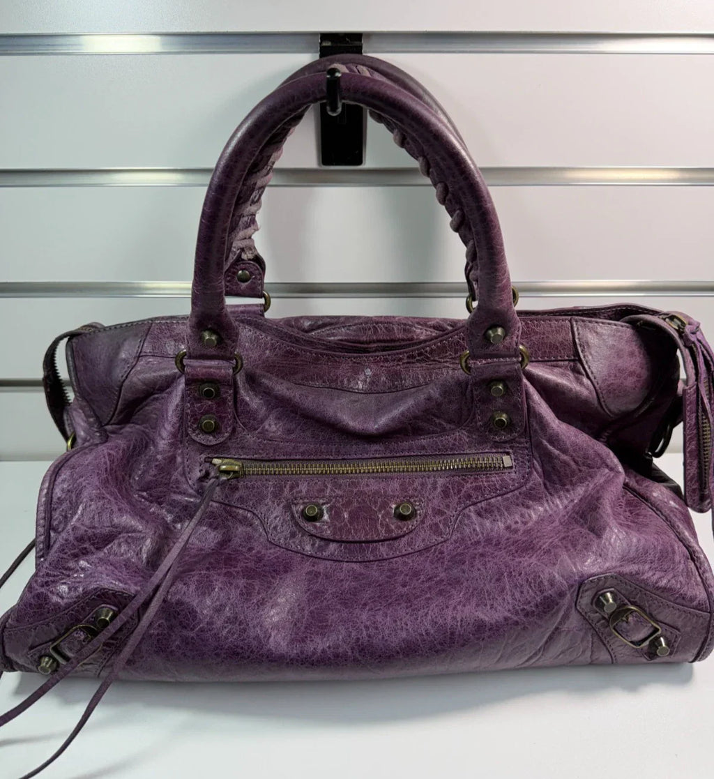 Balenciaga Violet Purple Leather City Bag Vintage Purse