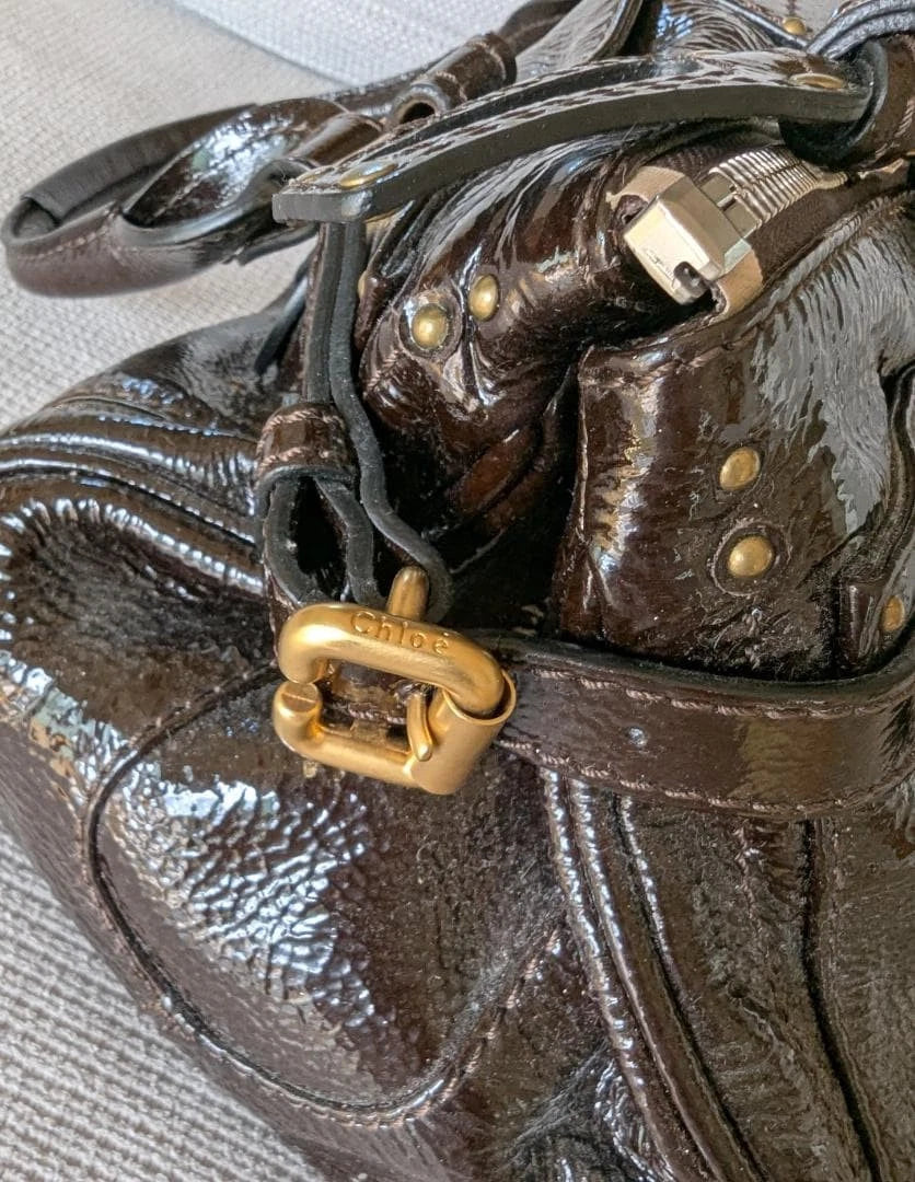 Chloe Paddington Patent Leather Dark Brown Handbag