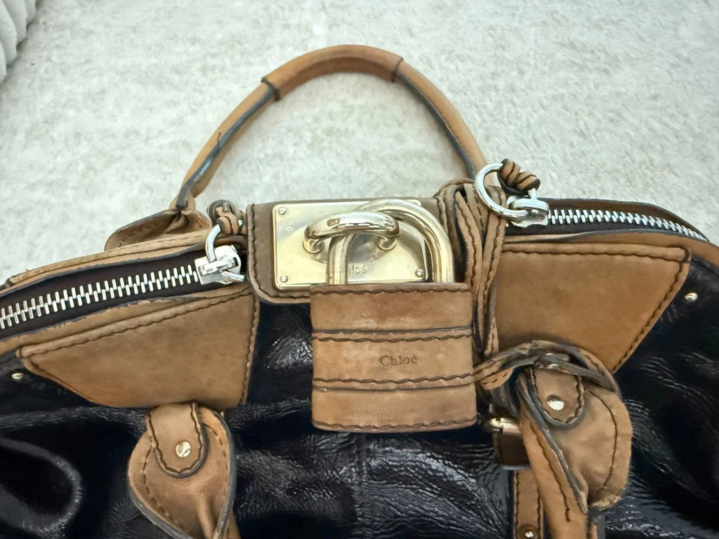Chloe Paddington Black Leather Handbag Shoulder Bag w/Dust Bag, Padlock & Key