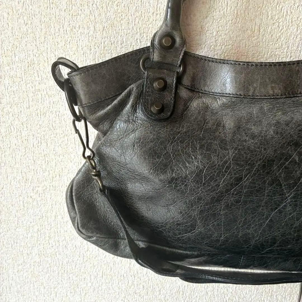 Balenciaga Moto Handbag Gray Leather Classic City Style Tote