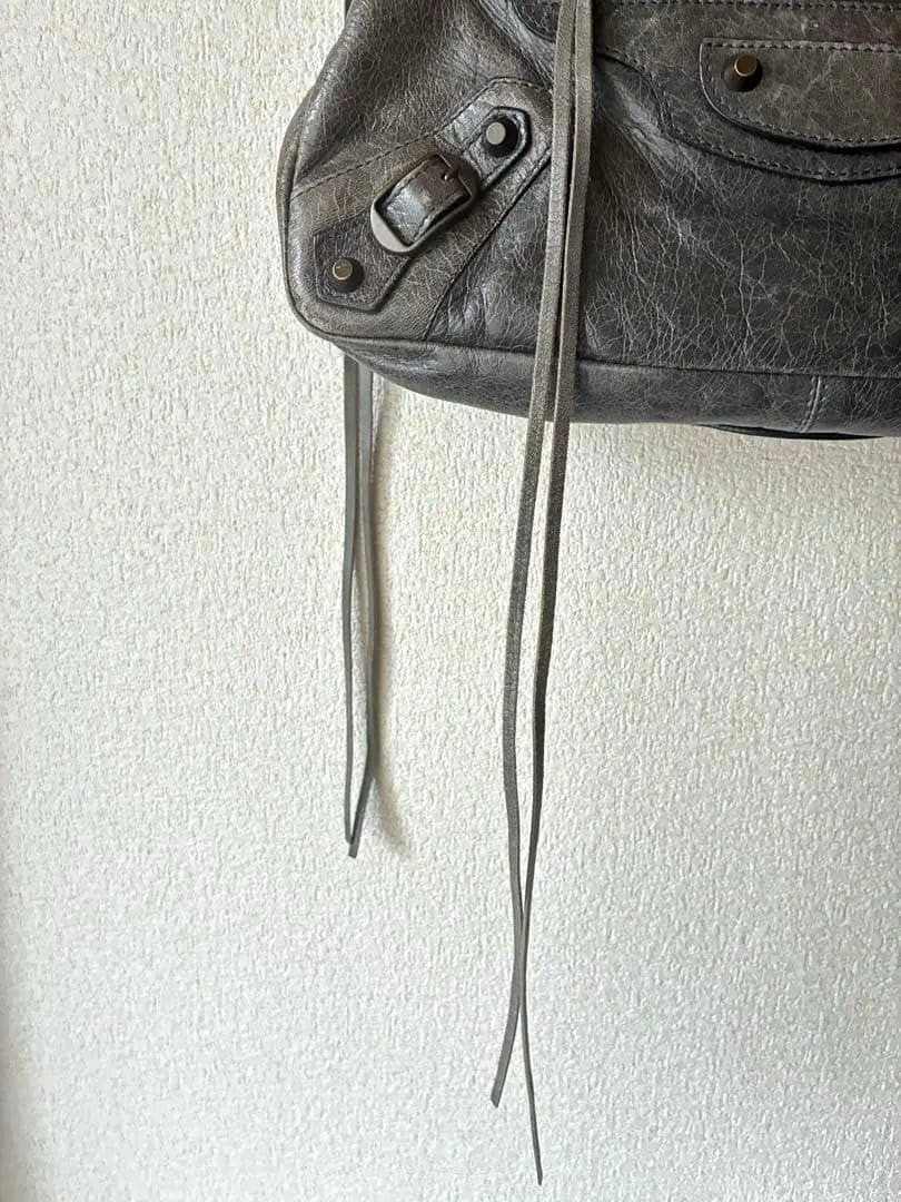 Balenciaga Moto Handbag Gray Leather Classic City Style Tote