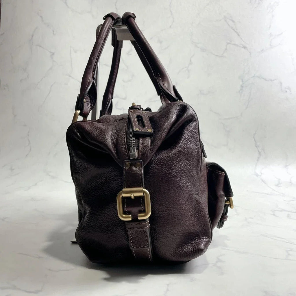 CHLOE Paddington 2way Handbag Chocolate Brown Leather Studs Authentic