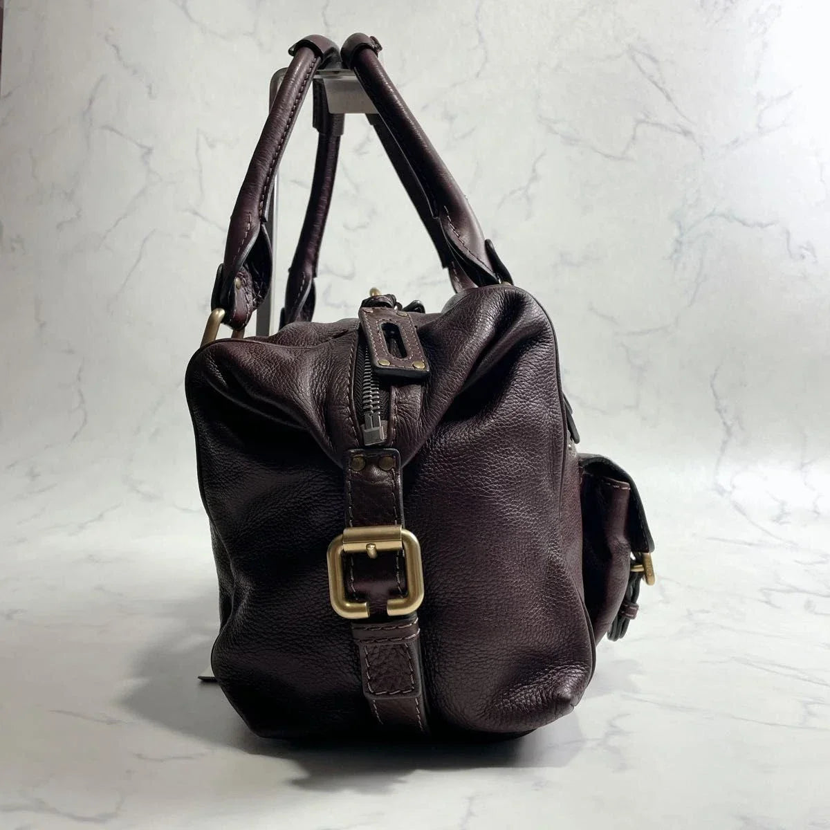 CHLOE Paddington 2way Handbag Chocolate Brown Leather Studs Authentic