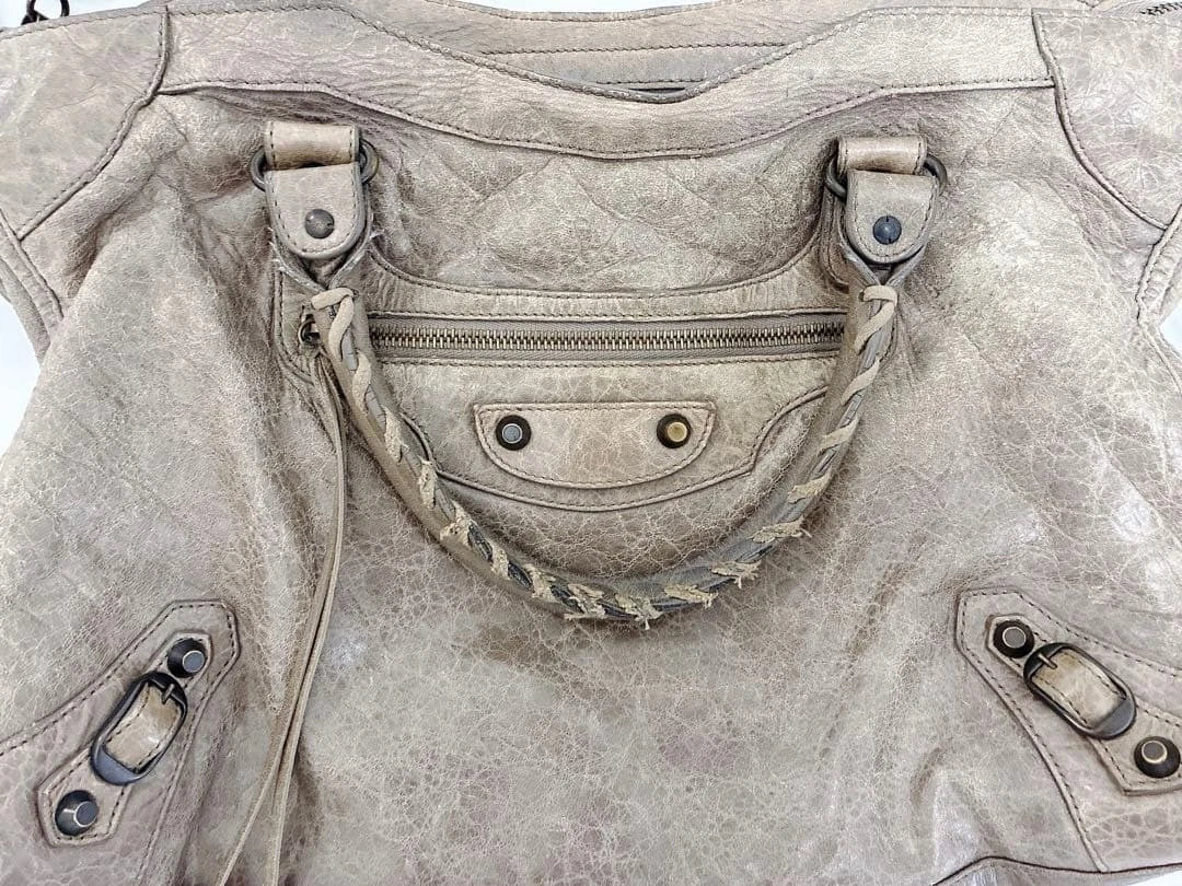BALENCIAGA Giant City Leather Handbag Shoulder Bag Beige Gray w/Mirror [DDP]