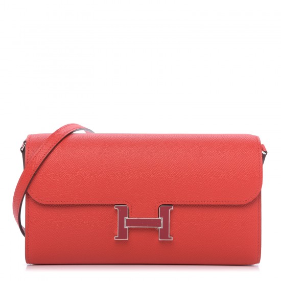 HERMES Epsom Enamel Constance Wallet To Go Rouge De Coeur Rubis