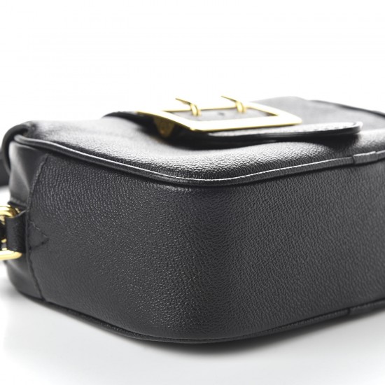 BURBERRY Soft Grain Calfskin Small Buckle Zip Bag Black