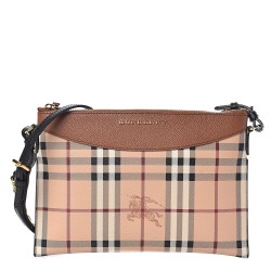 BURBERRY Haymarket Check Peyton Crossbody Clutch Bag Toffee