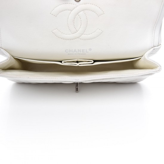 CHANEL Caviar Quilted Medium Double Flap White