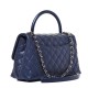 CHANEL Iridescent Caviar Quilted Small Coco Handle Flap Dark Blue