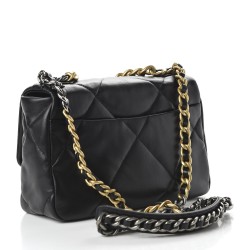 2CHANEL Shiny Goatskin Quilted Medium 19 Flap Black