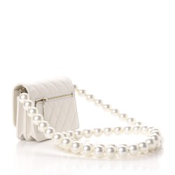 CHANEL Calfskin Quilted CC Pearl Mini Wallet On Chain Flap White