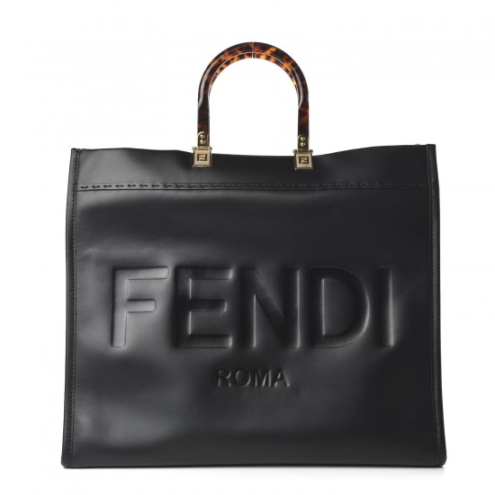 FENDI Calfskin Plexiglass Large Sunshine Shopper Tote Black