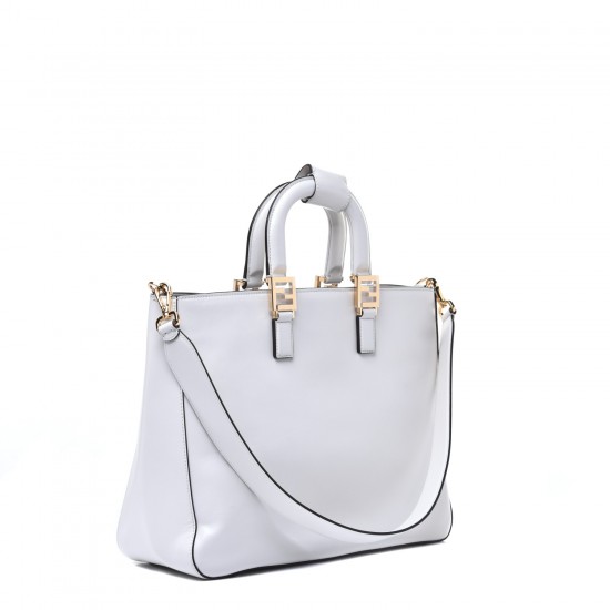 FENDI Vitello Glacier Medium FF Tote White