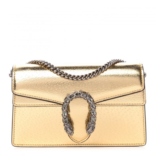 GUCCI Metallic Calfskin Super Mini Dionysus Bag Gold