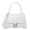 BALENCIAGA Calfskin Crocodile Embossed Small Hourglass Top Handle Bag White