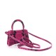 BALENCIAGA Grained Calfskin Snake Effect Hourglass Top Handle Bag Mini Acid Pink