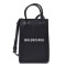 BALENCIAGA Textured Calfskin Lambskin Logo Shopping Phone Holder Bag Black