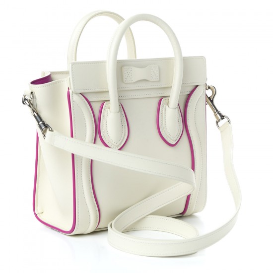 CELINE Smooth Calfskin Nano Luggage White Magenta