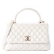 CHANEL Iridescent Caviar Quilted Small Coco Handle Flap White