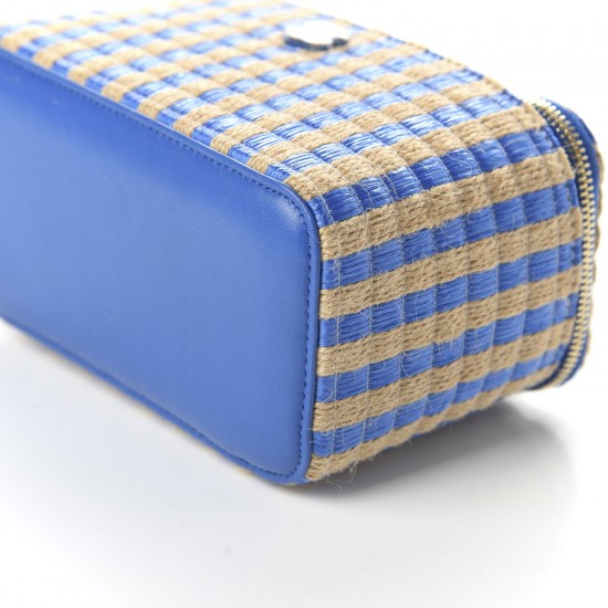 CHANEL Striped Raffia Jute Vanity With Chain Blue Beige