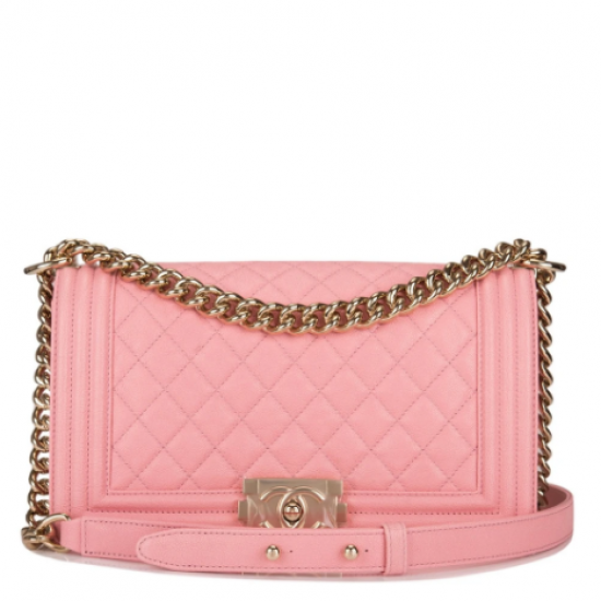 1Chanel Pink Quilted Caviar Medium Boy Bag Light Gold Hardware