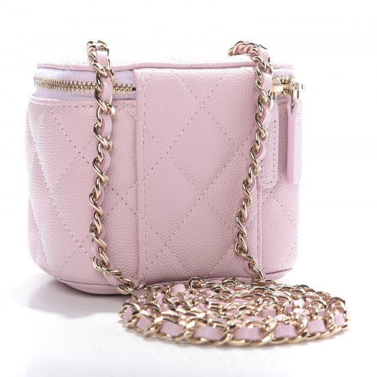 1CHANEL Caviar Quilted Mini Vanity Case With Chain Light Pink