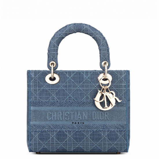 1DIOR Canvas Embroidered Cannage Medium Lady D-Lite Dark blue