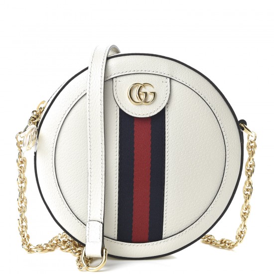 GUCCI Grained Calfskin Mini Ophidia Round Shoulder Bag White