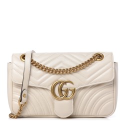 1GUCCI Calfskin Matelasse Small GG Marmont Shoulder Bag White